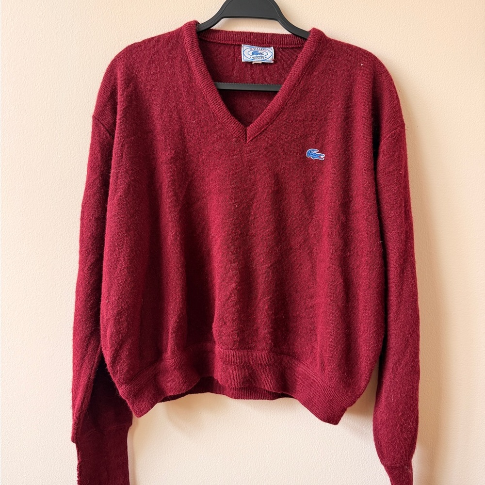 Lacoste Women's V-Neck Burgundy Sweater